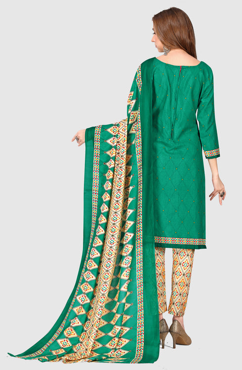 Green Cotton Blend Printed Unstitched Salwar Suit Material