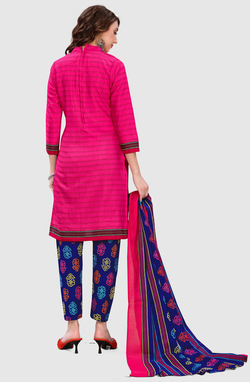 Pink Cotton Blend Printed Unstitched Salwar Suit Material