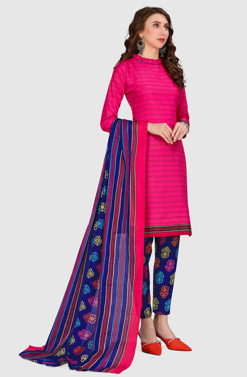 Pink Cotton Blend Printed Unstitched Salwar Suit Material