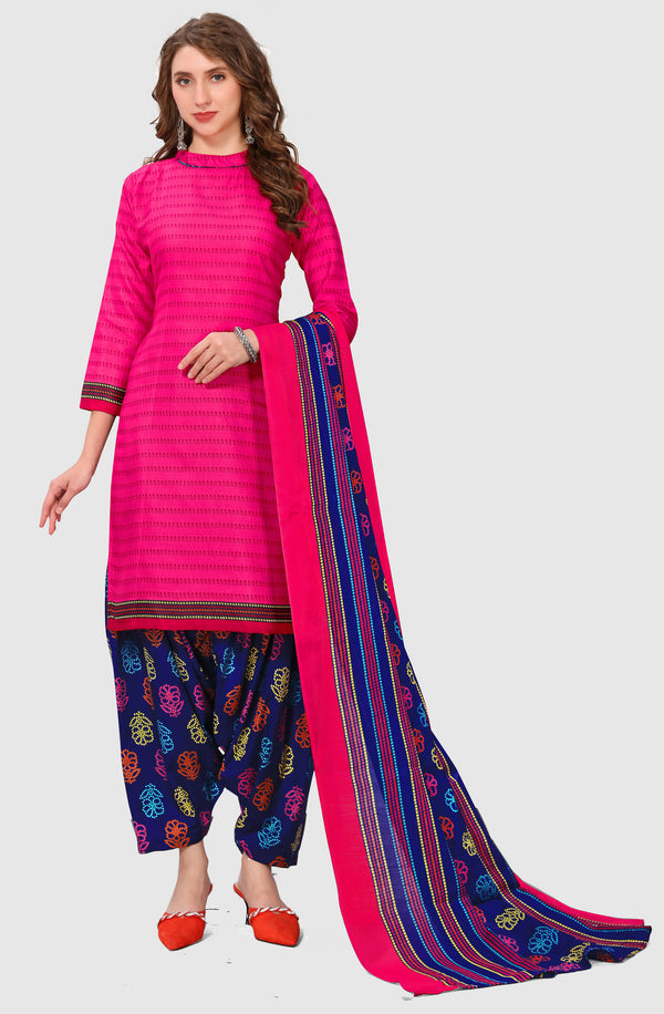 Pink Cotton Blend Printed Unstitched Salwar Suit Material