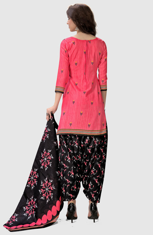 Pink Cotton Blend Printed Unstitched Salwar Suit Material