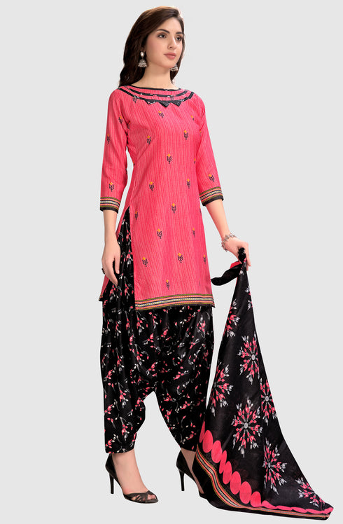 Pink Cotton Blend Printed Unstitched Salwar Suit Material