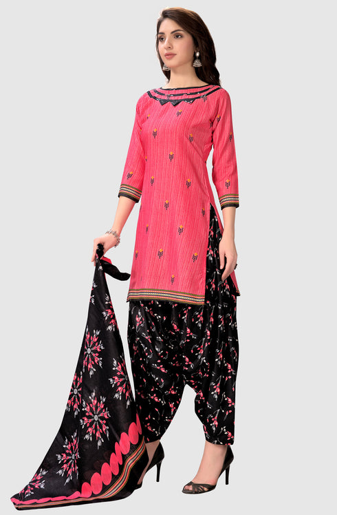 Pink Cotton Blend Printed Unstitched Salwar Suit Material