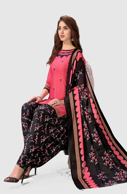 Pink Cotton Blend Printed Unstitched Salwar Suit Material