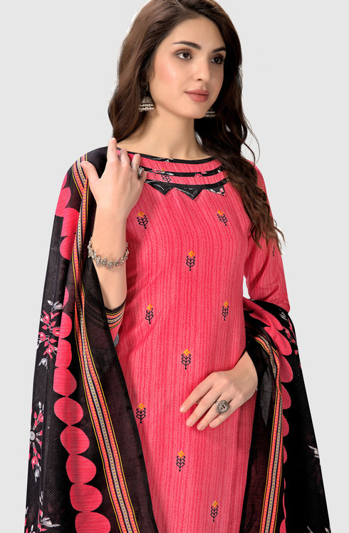 Pink Cotton Blend Printed Unstitched Salwar Suit Material