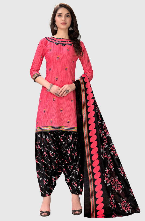 Pink Cotton Blend Printed Unstitched Salwar Suit Material