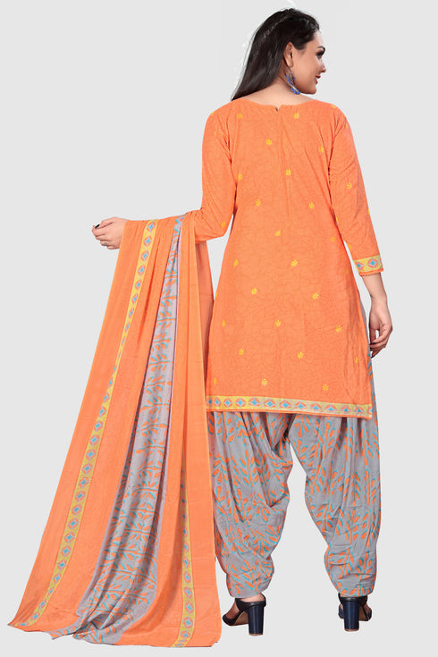 Orange Cotton Blend Printed Unstitched Salwar Suit Material