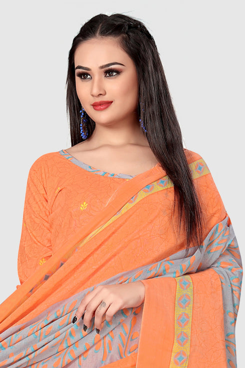 Orange Cotton Blend Printed Unstitched Salwar Suit Material