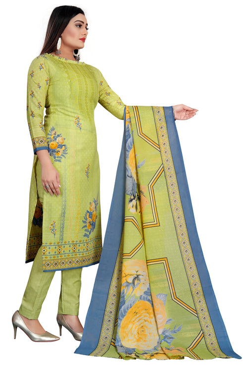 Light Green Cotton Blend Printed Unstitched Salwar Suit Material