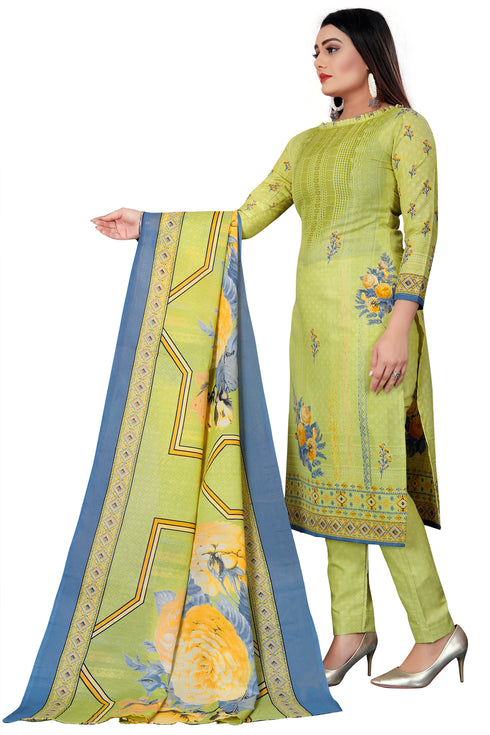 Light Green Cotton Blend Printed Unstitched Salwar Suit Material