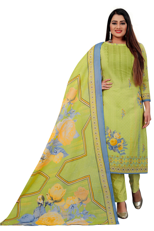 Light Green Cotton Blend Printed Unstitched Salwar Suit Material