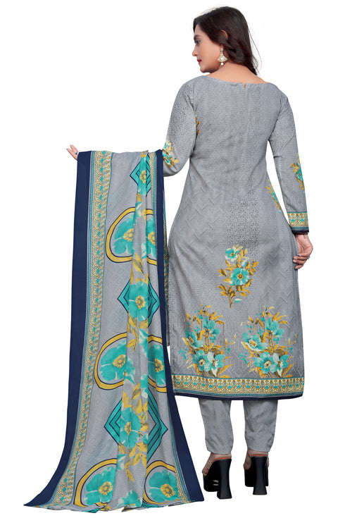 Grey Cotton Blend Printed Unstitched Salwar Suit Material