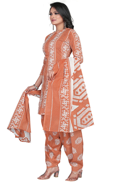 Light Brown Cotton Blend Embroidered Unstitched Salwar Suit Material