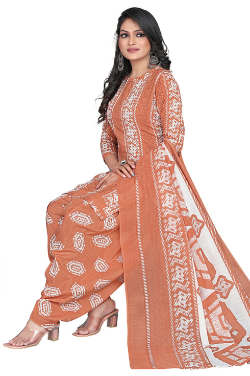 Light Brown Cotton Blend Embroidered Unstitched Salwar Suit Material