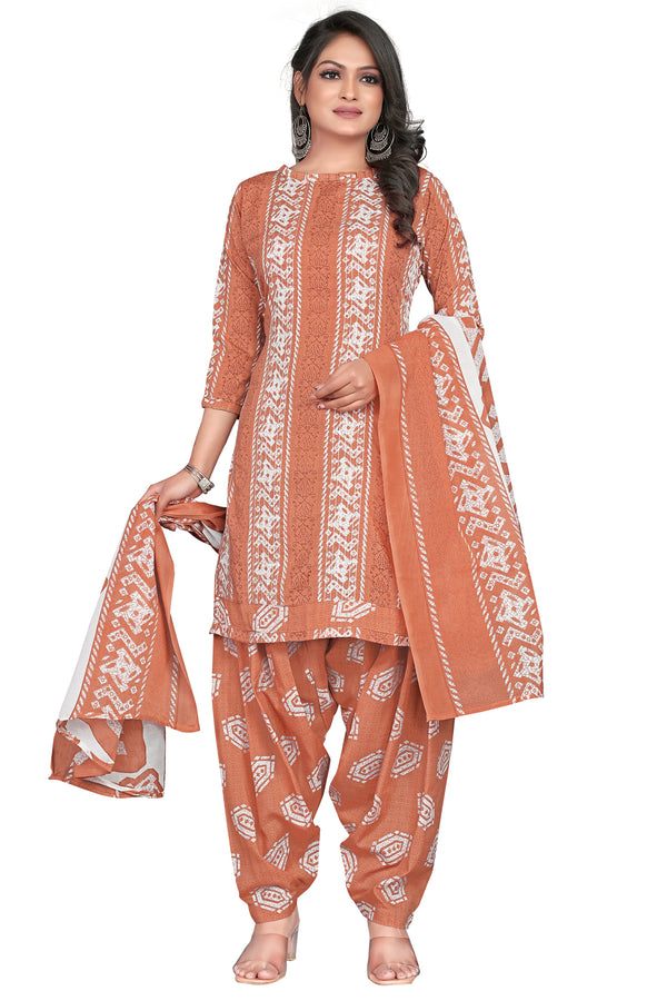 Light Brown Cotton Blend Embroidered Unstitched Salwar Suit Material