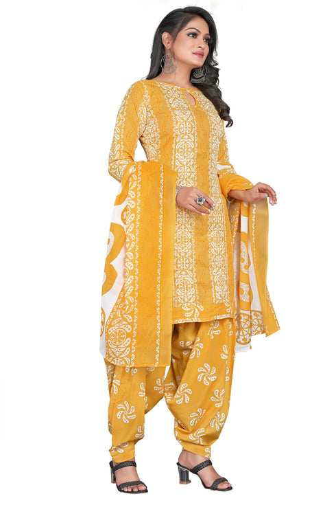Yellow Cotton Blend Embroidered Unstitched Salwar Suit Material
