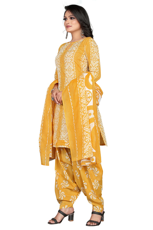 Yellow Cotton Blend Embroidered Unstitched Salwar Suit Material