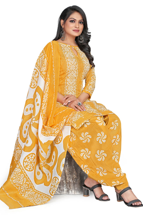 Yellow Cotton Blend Embroidered Unstitched Salwar Suit Material