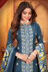 Blue & White Cotton Blend Embroidered Unstitched Salwar Suit Material