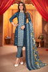 Blue & White Cotton Blend Embroidered Unstitched Salwar Suit Material