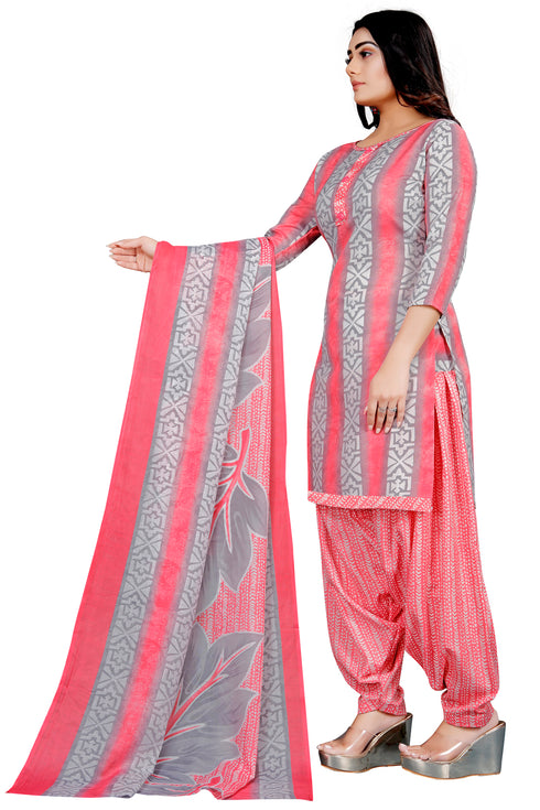 Grey & Light Pink Cotton Blend Printed Unstitched Salwar Suit Material