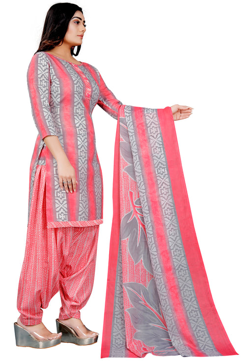 Grey & Light Pink Cotton Blend Printed Unstitched Salwar Suit Material