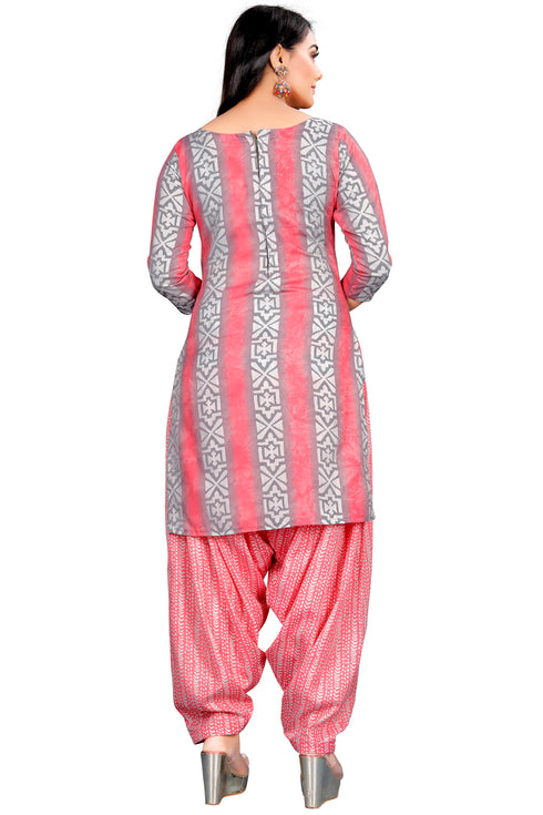 Grey & Light Pink Cotton Blend Printed Unstitched Salwar Suit Material