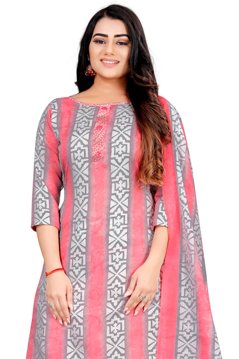Grey & Light Pink Cotton Blend Printed Unstitched Salwar Suit Material