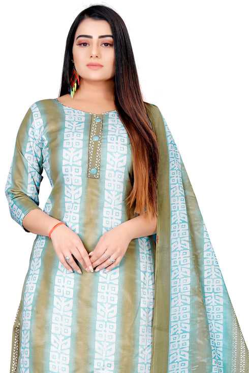 Mahendi Green & Sky Blue Cotton Blend Printed Unstitched Salwar Suit Material