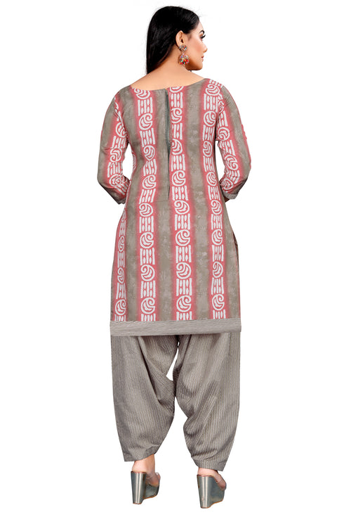 Grey & Light Pink Cotton Blend Printed Unstitched Salwar Suit Material