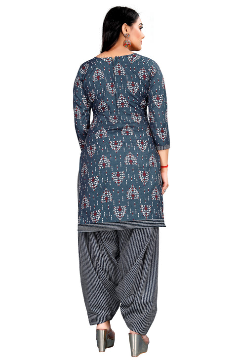 Grey & White Cotton Blend Printed Unstitched Salwar Suit Material