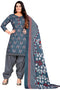 Grey & White Cotton Blend Printed Unstitched Salwar Suit Material