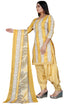 Yellow & White Cotton Blend Printed Unstitched Salwar Suit Material
