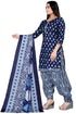 Navy Blue Cotton Blend Printed Unstitched Salwar Suit Material