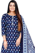 Navy Blue Cotton Blend Printed Unstitched Salwar Suit Material