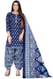Navy Blue Cotton Blend Printed Unstitched Salwar Suit Material