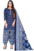 Navy Blue Cotton Blend Printed Unstitched Salwar Suit Material