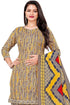 Grey & Yellow Cotton Blend Printed Unstitched Salwar Suit Material