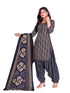Navy Blue & Beige Cotton Blend Printed Unstitched Salwar Suit Material