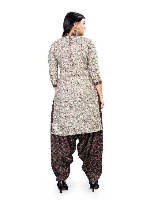 Grey Cotton Blend Printed Unstitched Salwar Suit Material