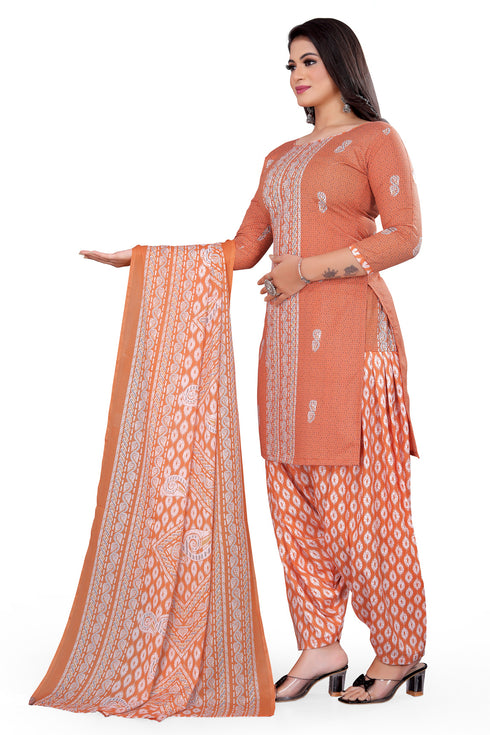 Light Orange Cotton Blend Printed Unstitched Salwar Suit Material