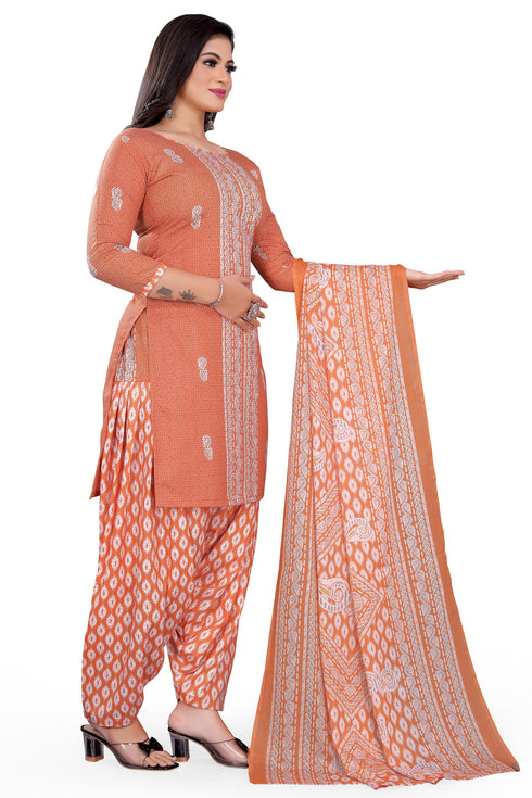 Light Orange Cotton Blend Printed Unstitched Salwar Suit Material