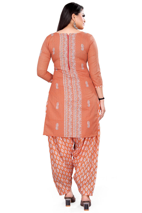 Light Orange Cotton Blend Printed Unstitched Salwar Suit Material