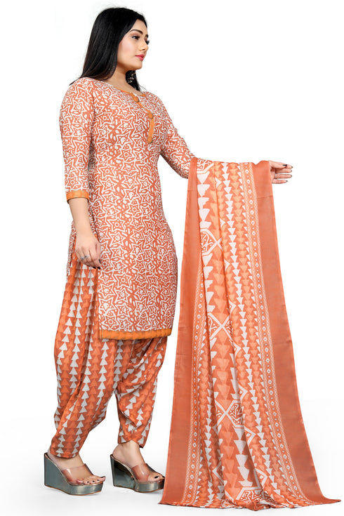 Light Orange & White Cotton Blend Printed Unstitched Salwar Suit Material