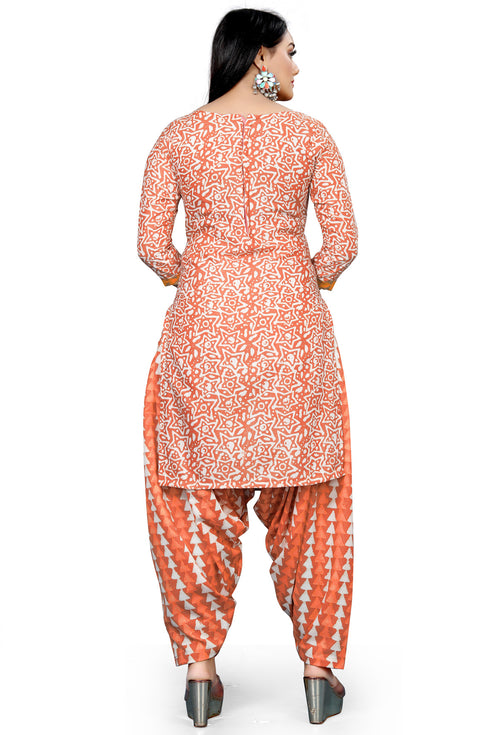 Light Orange & White Cotton Blend Printed Unstitched Salwar Suit Material