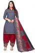 Grey Cotton Blend Printed Unstitched Salwar Suit Material
