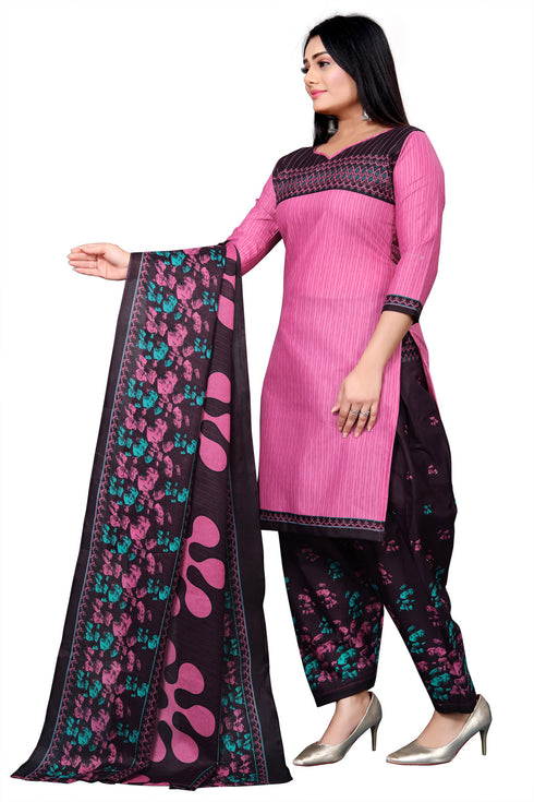 Pink Cotton Blend Printed Unstitched Salwar Suit Material