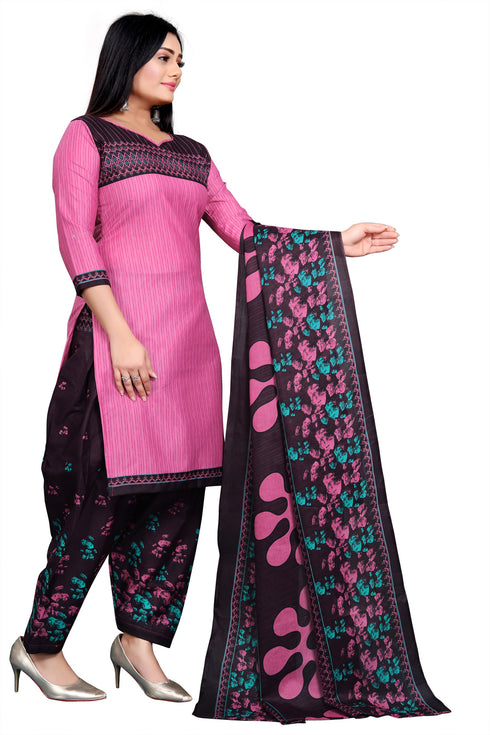 Pink Cotton Blend Printed Unstitched Salwar Suit Material