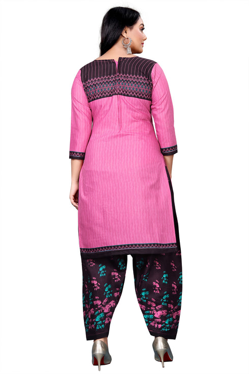 Pink Cotton Blend Printed Unstitched Salwar Suit Material