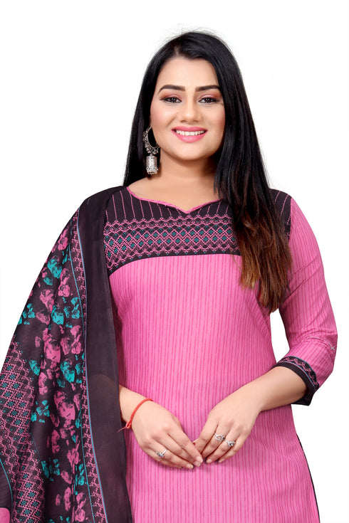 Pink Cotton Blend Printed Unstitched Salwar Suit Material